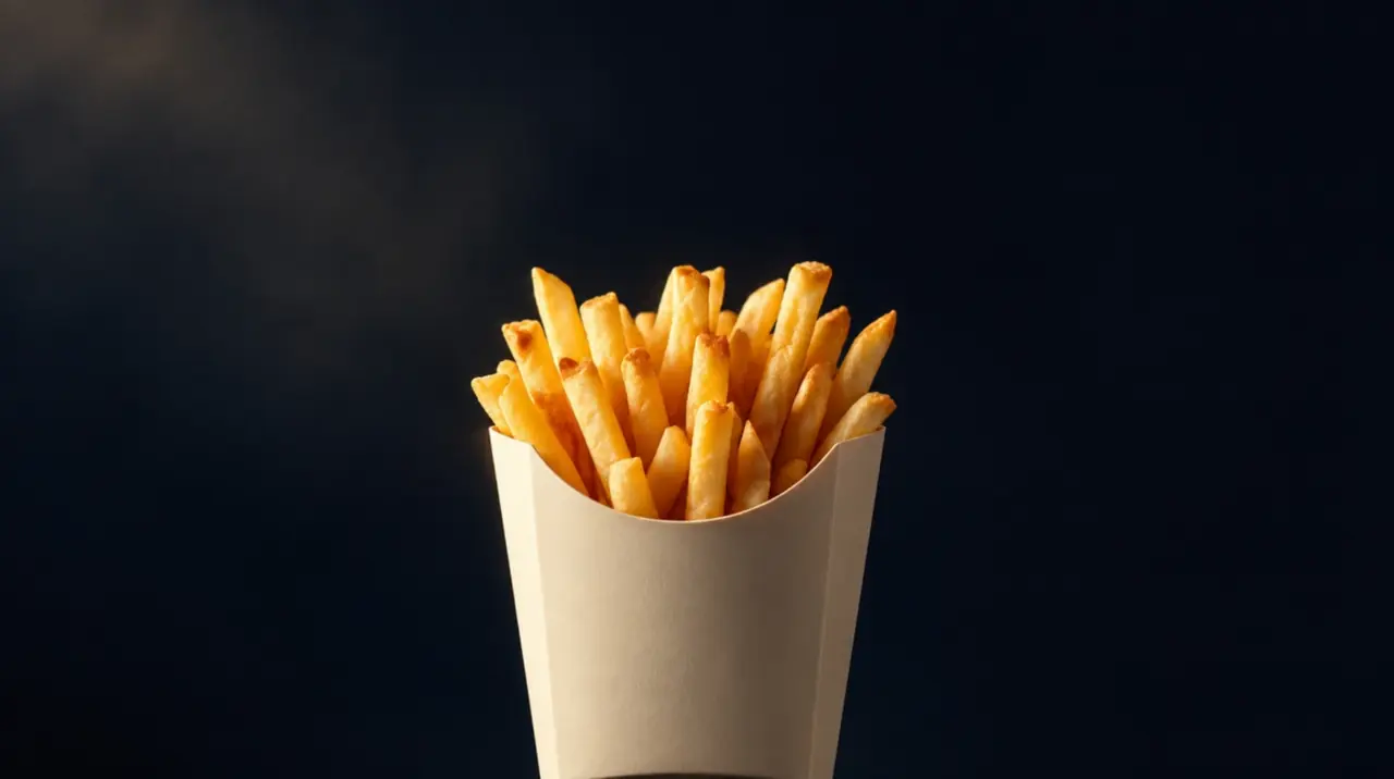 Goldgelbe Pommes frites in einer Papiertüte